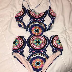Cut Out Lace Up Back One Piece Swim